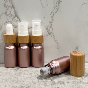 Variety Set ~ 10mL Rose Metallic Essential Oil Glass Bottles ~ Set of 4